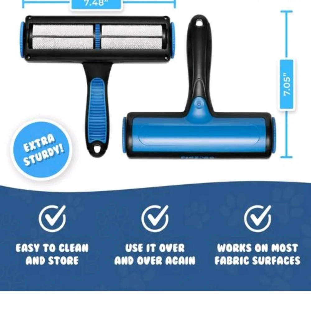 PinzPro Pet Hair Remover Roller & Detailer Tool Set - Blue/Black